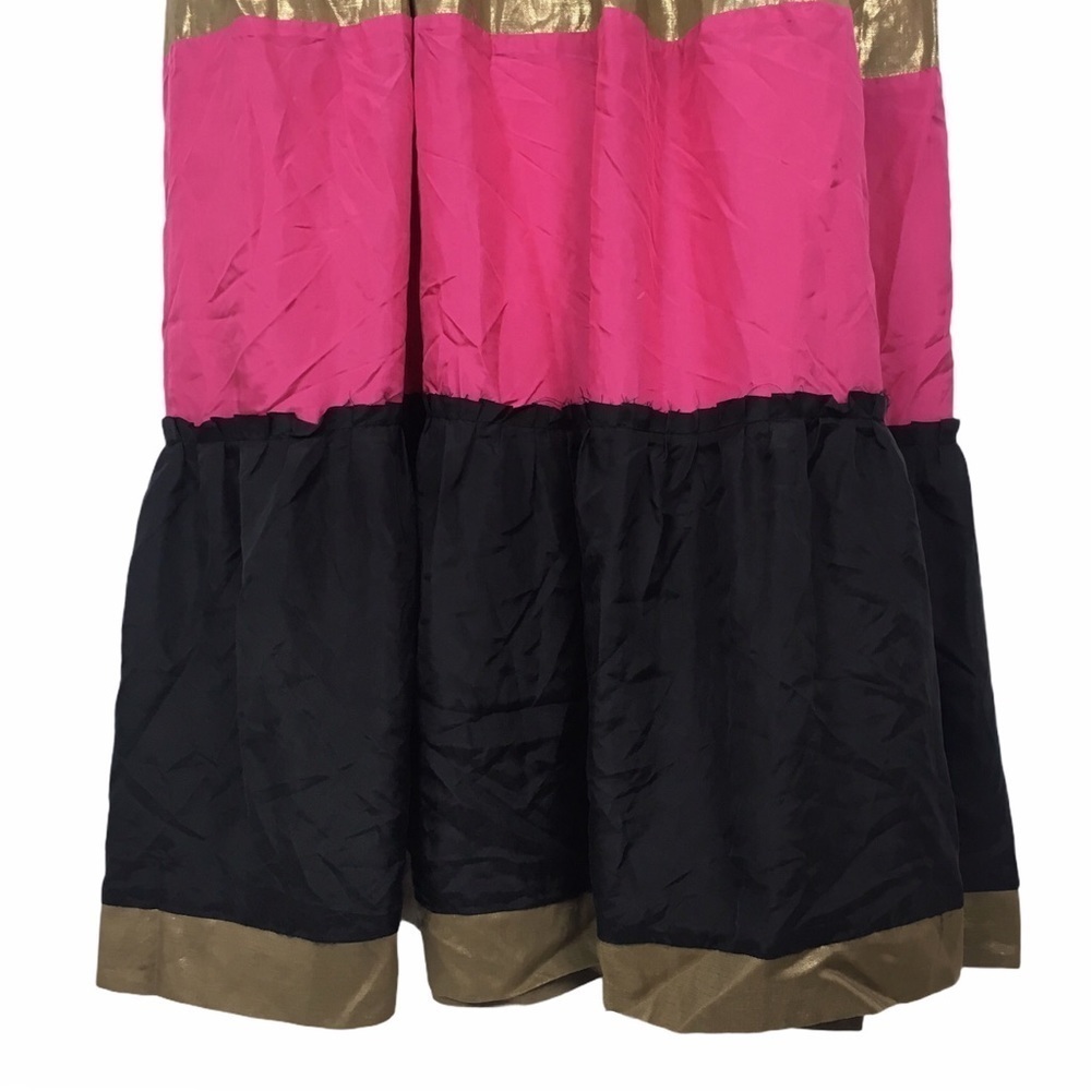 BB DAKOTA Sun Dress 100% Silk Maxi Tiered Bright Colorblock Vacay Summer Medium - Picture 8 of 12
